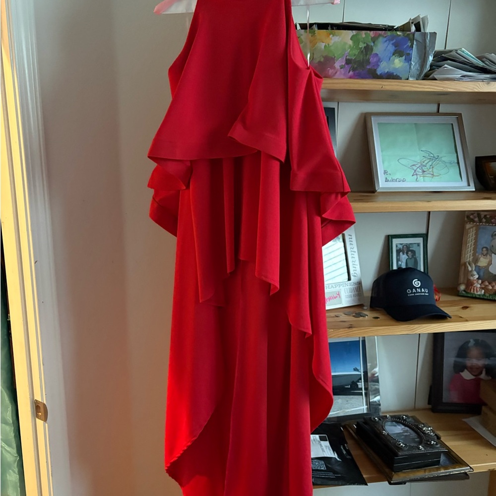 AKIRA Red Asymmetrical Ruffle Layered Dress
